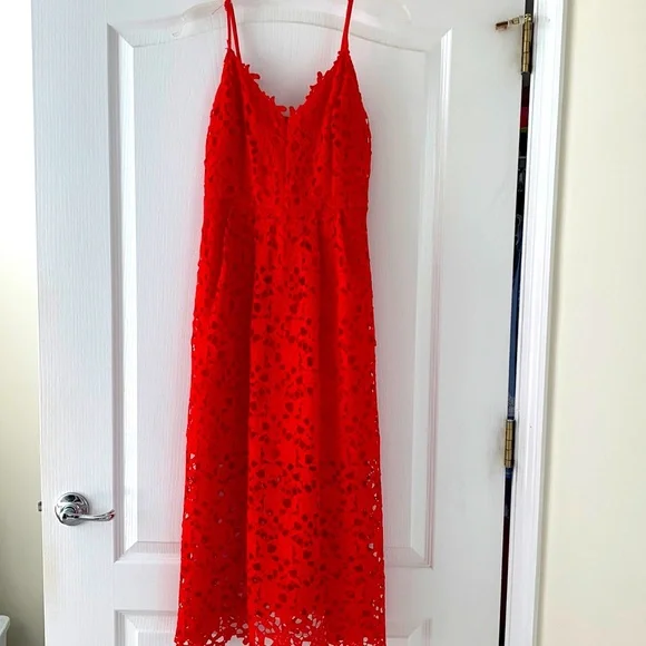 Astr Dresses | Astr Red Lace Midi Dress | Color: Red | Size: L | Boutiquebyab's Closet